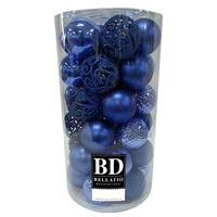 Bellatio 37x stuks kunststof kerstballen kobalt blauw 6 cm inclusief kerstbalhaakjes -
