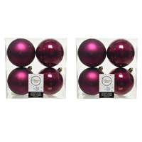 Decoris 8x stuks kunststof kerstballen framboos roze (magnolia) 10 cm glans/mat -