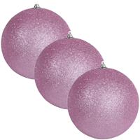 Bellatio 6x Roze grote kerstballen met glitter kunststof 13,5 cm -