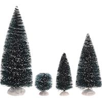 Bellatio Kerstdorp onderdelen 18x decoratie dennenbomen/kerstbomen besneeuwd -