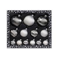 Christmas goods 39x stuks luxe glazen kerstballen ribbel zilver 4, 6, 8 cm -