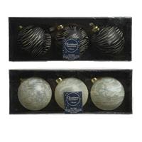 Decoris 6x stuks luxe glazen kerstballen brass zwart en wit 8 cm -