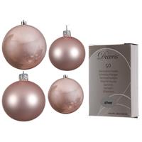 Decoris Glazen kerstballen pakket lichtroze glans/mat 38x stuks 4 en 6 cm inclusief haakjes -