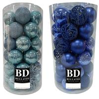 Bellatio 74x stuks kunststof kerstballen mix turquoise blauw en ijsblauw 6 cm -