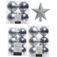 Decoris Kerstversiering kunststof kerstballen met piek zilver 6-8-10 cm pakket van 45x stuks -