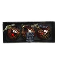Decoris 9x stuks luxe glazen kerstballen brass gedecoreerd rood 8 cm -