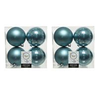 Decoris 8x stuks kunststof kerstballen ijsblauw (blue dawn) 10 cm glans/mat -