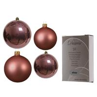 Decoris Glazen kerstballen pakket oud roze glans/mat 38x stuks 4 en 6 cm inclusief haakjes -