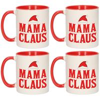 Bellatio Set van 4x stuks mama Claus koffiemokken / theebekers rood kerst cadeau mama 300 ml -