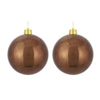 Mica Decorations 2x Mega kunststof decoratie kerstballen kastanje bruin 25 cm -