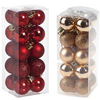 Cosy & Trendy Kleine kunststof kerstversiering 40x stuks set en 3 cm kerstballen in het koper en rood -