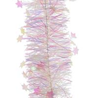 Decoris 6x Parelmoer witte sterren kerstslinger 270 cm kerstboom versi -