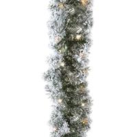 Bellatio Set van 2x stuks groene dennenslingers frosted met verlichting 270 cm -