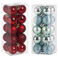 Cosy & Trendy Kleine kunststof kerstversiering 40x stuks set en 3 cm kerstballen in het mintgroen en rood -