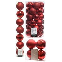 Decoris Kerstversiering kunststof kerstballen rood 6-8-10 cm pakket van 59x stuks -