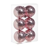 Cosy & Trendy 24x Roze cirkel motief kerstballen 6 cm kunststof -