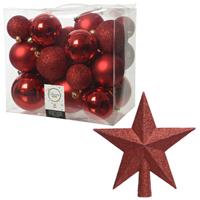 Decoris Kerstversiering kunststof kerstballen met piek rood 6-8-10 cm pakket van 27x stuks -