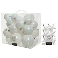 Decoris Kerstversiering kunststof kerstballen parelmoer wit 6-7-8-10 cm pakket van 32x stuks -