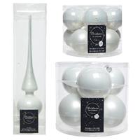 Decoris Glazen kerstballen pakket winter wit glans/mat 32x stuks inclusief piek glans -