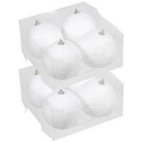 Bellatio 8x Kunststof kerstballen met sneeuw effect wit 10 cm -