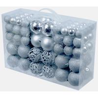 100x zilveren plastic/kunststof kerstballen 3-4-6 cm -