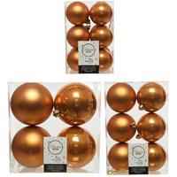Decoris Kerstversiering kunststof kerstballen cognac bruin 6-8-10 cm pakket van 22x stuks -
