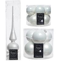 Decoris Glazen kerstballen pakket winter wit glans/mat 32x stuks inclusief piek mat -