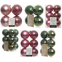 Decoris Kerstversiering kunststof kerstballen mix oud roze/donkergroen 6-8-10 cm pakket van 44x stuks -