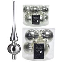Decoris Glazen kerstballen pakket zilver glans/mat 32x stuks inclusief piek glans -