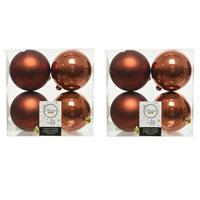 Decoris 8x stuks kunststof kerstballen terra bruin 10 cm glans/mat -