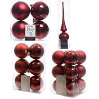 Decoris Kerstversiering kunststof kerstballen met piek donkerrood 6-8-10 cm pakket van 45x stuks -