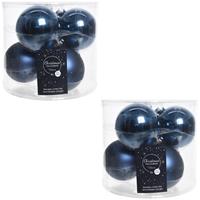 Decoris 12x Donkerblauwe glazen kerstballen 8 cm glans en mat -