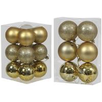 Bellatio Kerstversiering kunststof kerstballen goud 6 en 8 cm pakket van 36x stuks -