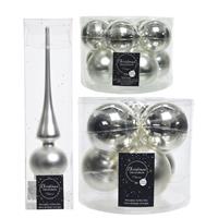 Decoris Glazen kerstballen pakket zilver glans/mat 32x stuks inclusief piek mat -