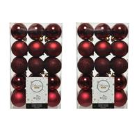 Decoris 60x stuks kunststof kerstballen donkerrood (oxblood) 6 cm glans/mat/glitter -