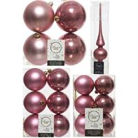 Decoris Kerstversiering kunststof kerstballen met piek oud roze 6-8-10 cm pakket van 45x stuks -