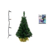 Decoris Groene kunst kerstboom 90 cm inclusief gekleurde kerstverlichting -
