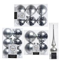 Decoris Kerstversiering kunststof kerstballen met piek zilver 6-8-10 cm pakket van 45x stuks -