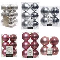 Decoris Kerstversiering kunststof kerstballen mix oud roze/zilver 6-8-10 cm pakket van 44x stuks -