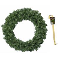 Decoris Groene kerstkransen/dennenkransen 50 cm kerstversiering met gouden hanger -