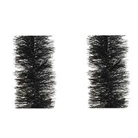 Decoris 2x stuks zwarte kerstslingers 10 cm breed x 270 cm kerstboomversiering -