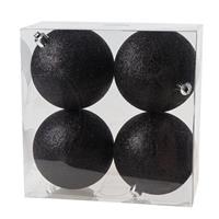 Cosy & Trendy 8x Zwarte glitter kerstballen 10 cm kunststof -