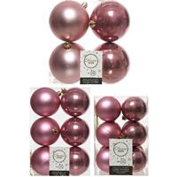 Decoris Kerstversiering kunststof kerstballen oud roze 6-8-10 cm pakket van 22x stuks -