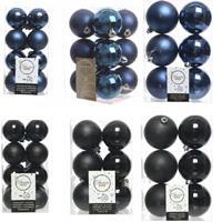 Decoris Kerstversiering kunststof kerstballen mix zwart/donkerblauw 4-6-8 cm pakket van 68x stuks -