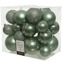 Decoris 26 Stuks salie groene kerstballen 6-8-10 cm kunststof -
