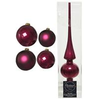 Decoris Glazen kerstballen pakket framboos roze glans/mat 38x stuks 4 en 6 cm met piek glans -