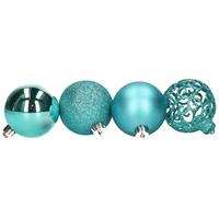 Decoris 37x stuks kunststof kerstballen turquoise blauw 6 cm inclusief kerstbalhaakjes -