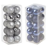 Cosy & Trendy Kleine kunststof kerstversiering 40x stuks set en 3 cm kerstballen in het zilver en donkerblauw -
