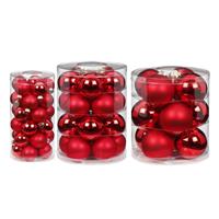 Bellatio 62x stuks glazen kerstballen rood mix 4, 6 en 8 cm glans en mat -