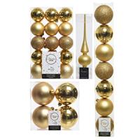 Decoris Kerstversiering kunststof kerstballen met piek goud 6-8-10 cm pakket van 42x stuks -